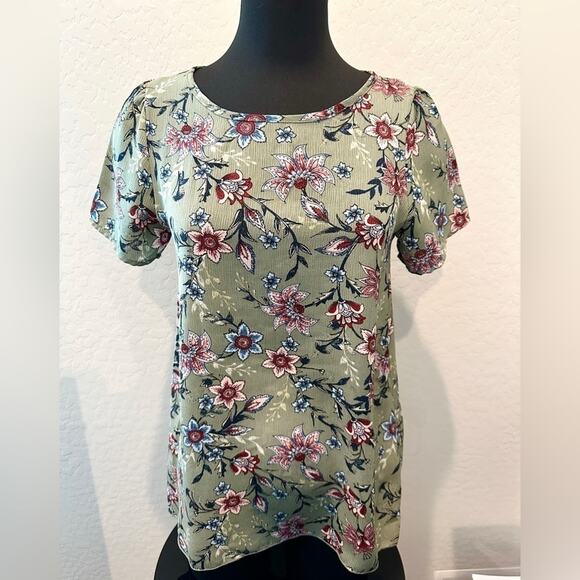 ORANGE CREEK | Green Boho Floral Short Sleeve Blouse | Small - Picture 1 of 8